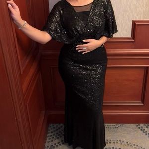 Black Bodycon Sequin Prom Dress. Back Shown.